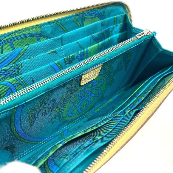 Authentic HERMES Azap Long Silk-In Zip Around Long Wallet Leather yellow/Green - Picture 2 of 15